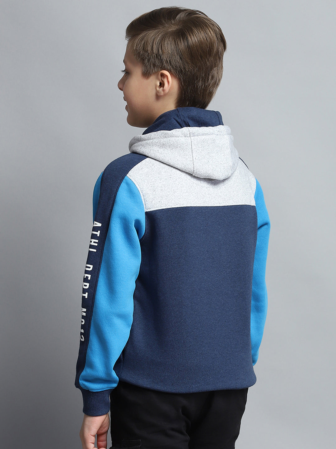Boys Navy Blue Printed Hooded Full Sleeve Tracksuit