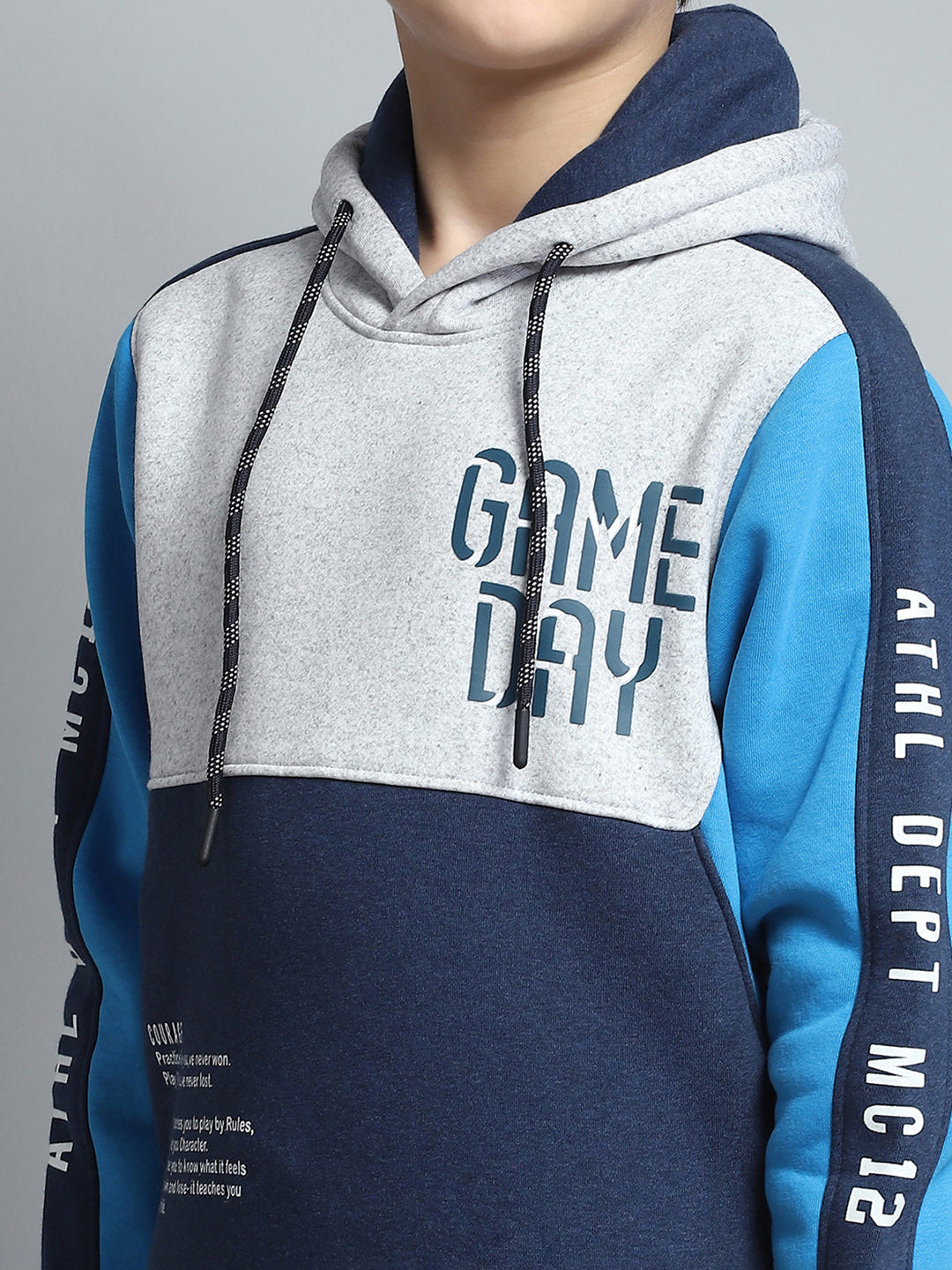 Boys Navy Blue Printed Hooded Full Sleeve Tracksuit