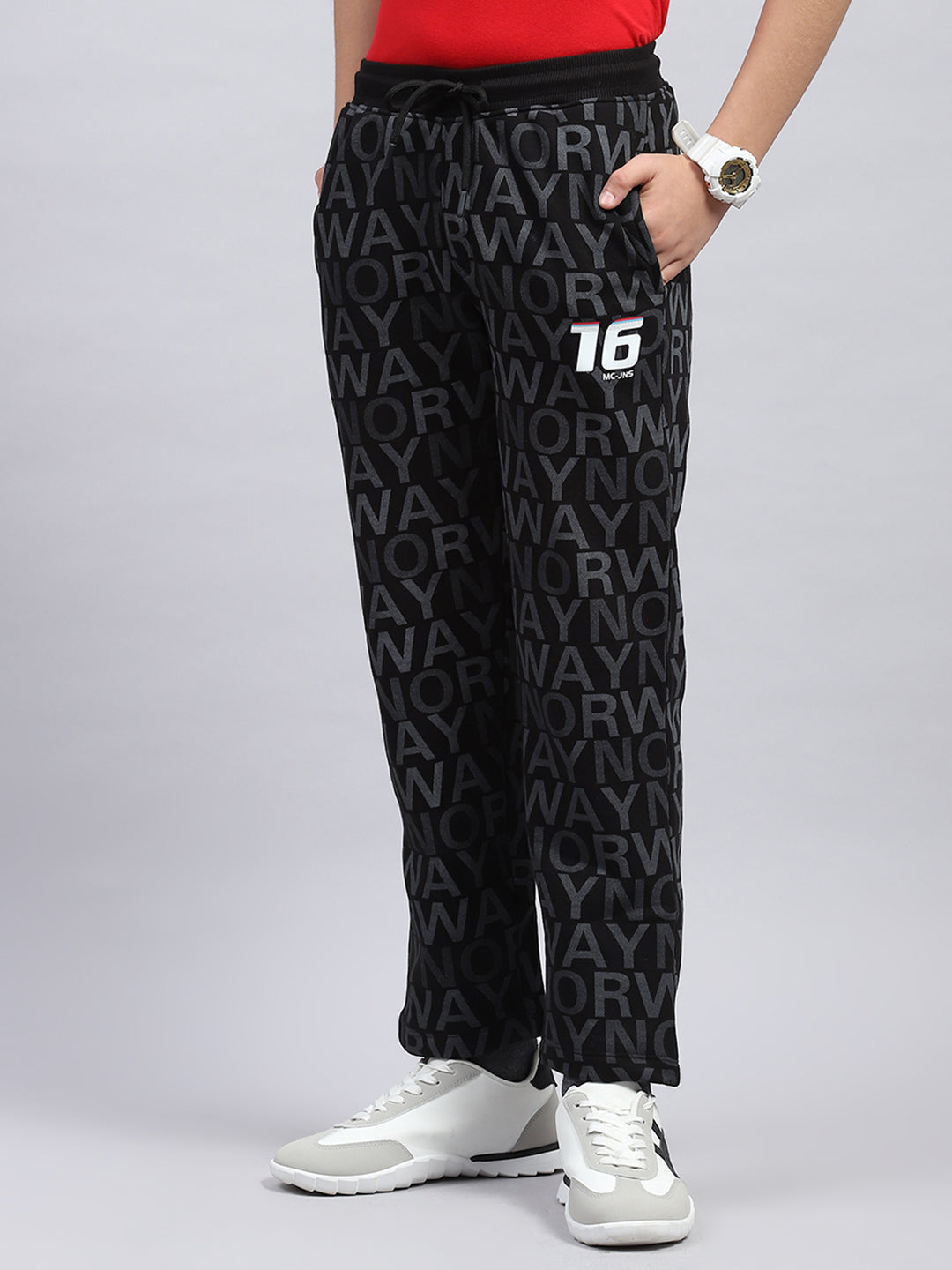 Boys Black Printed Mock Neck Full Sleeve Winter Tracksuit