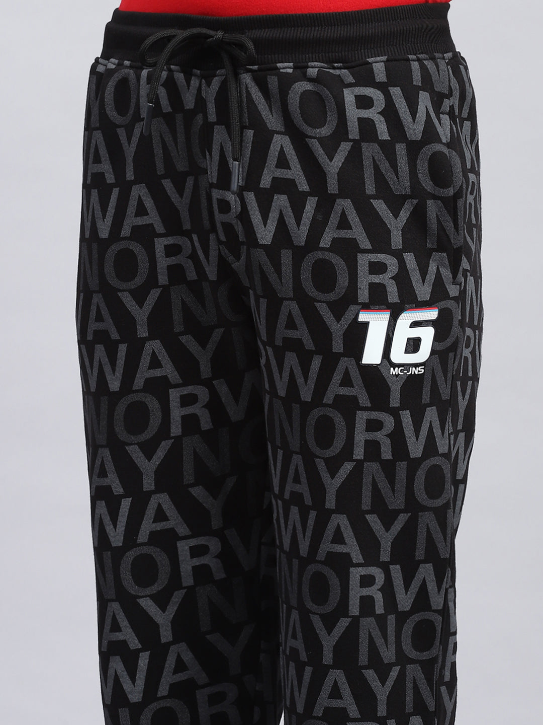 Boys Black Printed Mock Neck Full Sleeve Winter Tracksuit