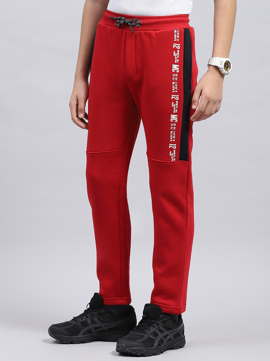Boys Red Printed Mock Neck Full Sleeve Tracksuit