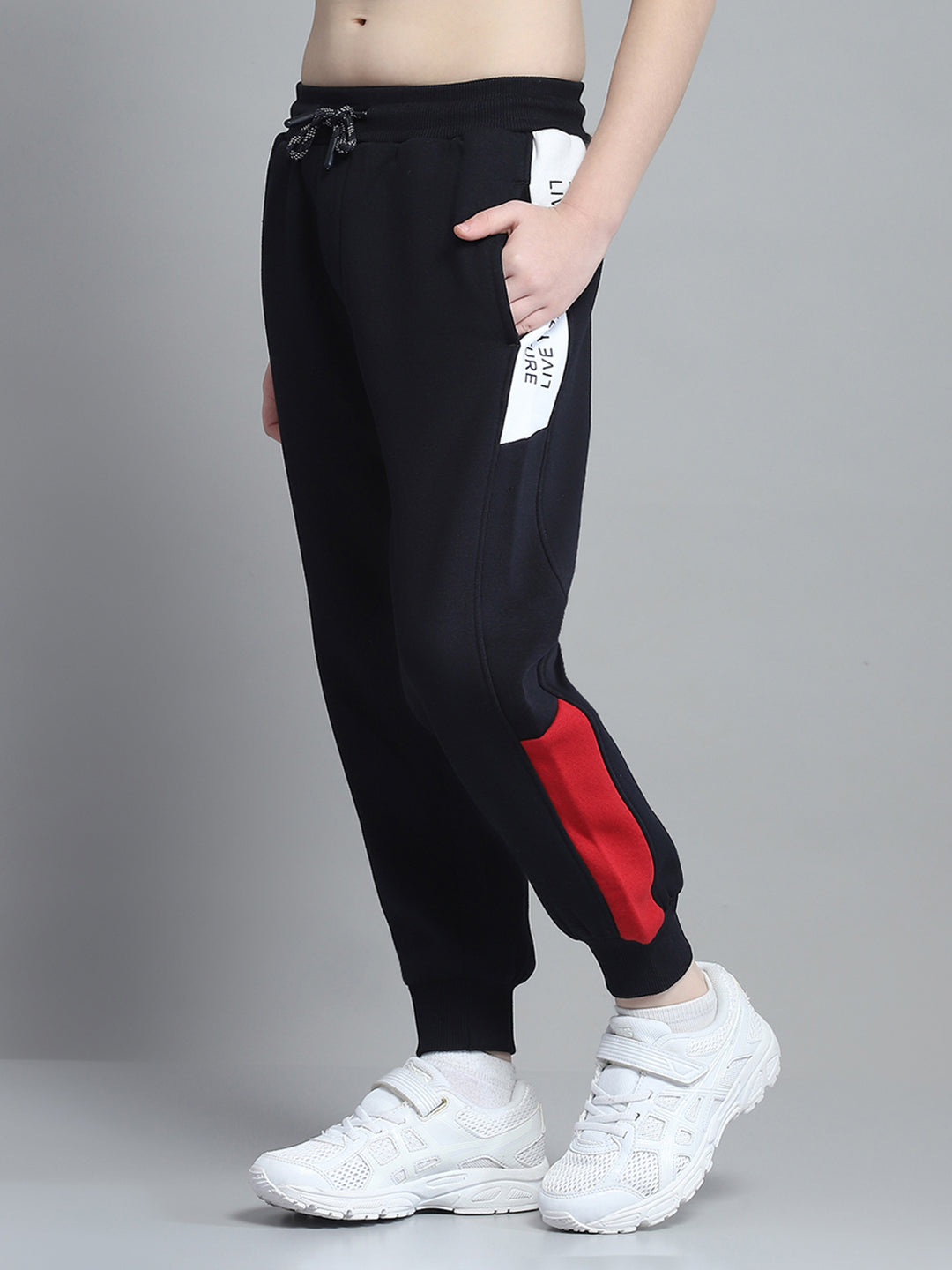 Boys Navy Blue Printed Hooded Full Sleeve Tracksuit