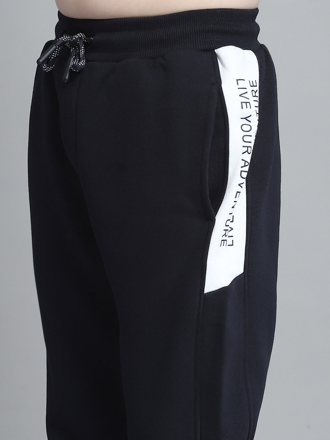 Boys Navy Blue Printed Hooded Full Sleeve Tracksuit