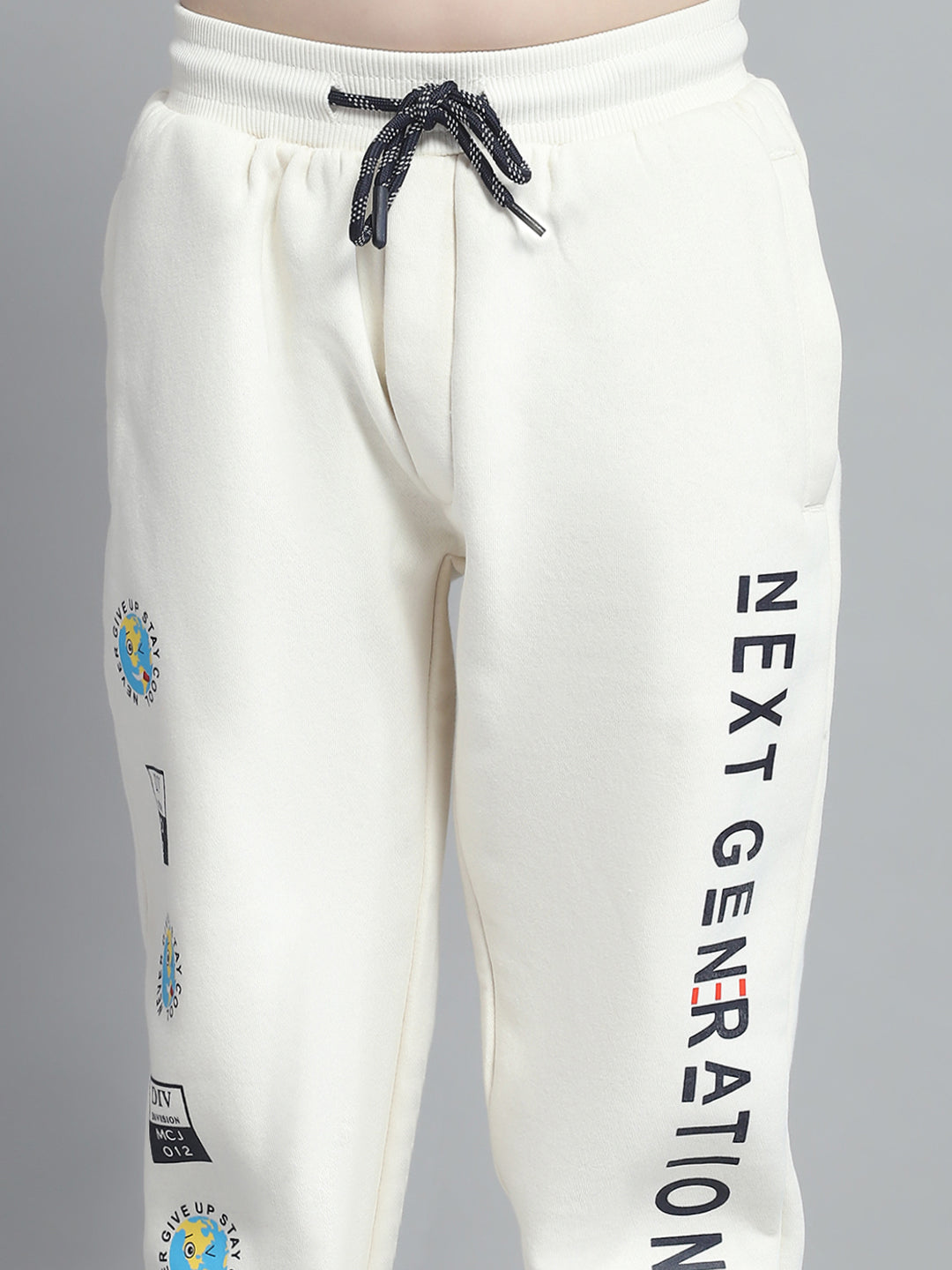 Boys Beige Printed Hooded Full Sleeve Tracksuit