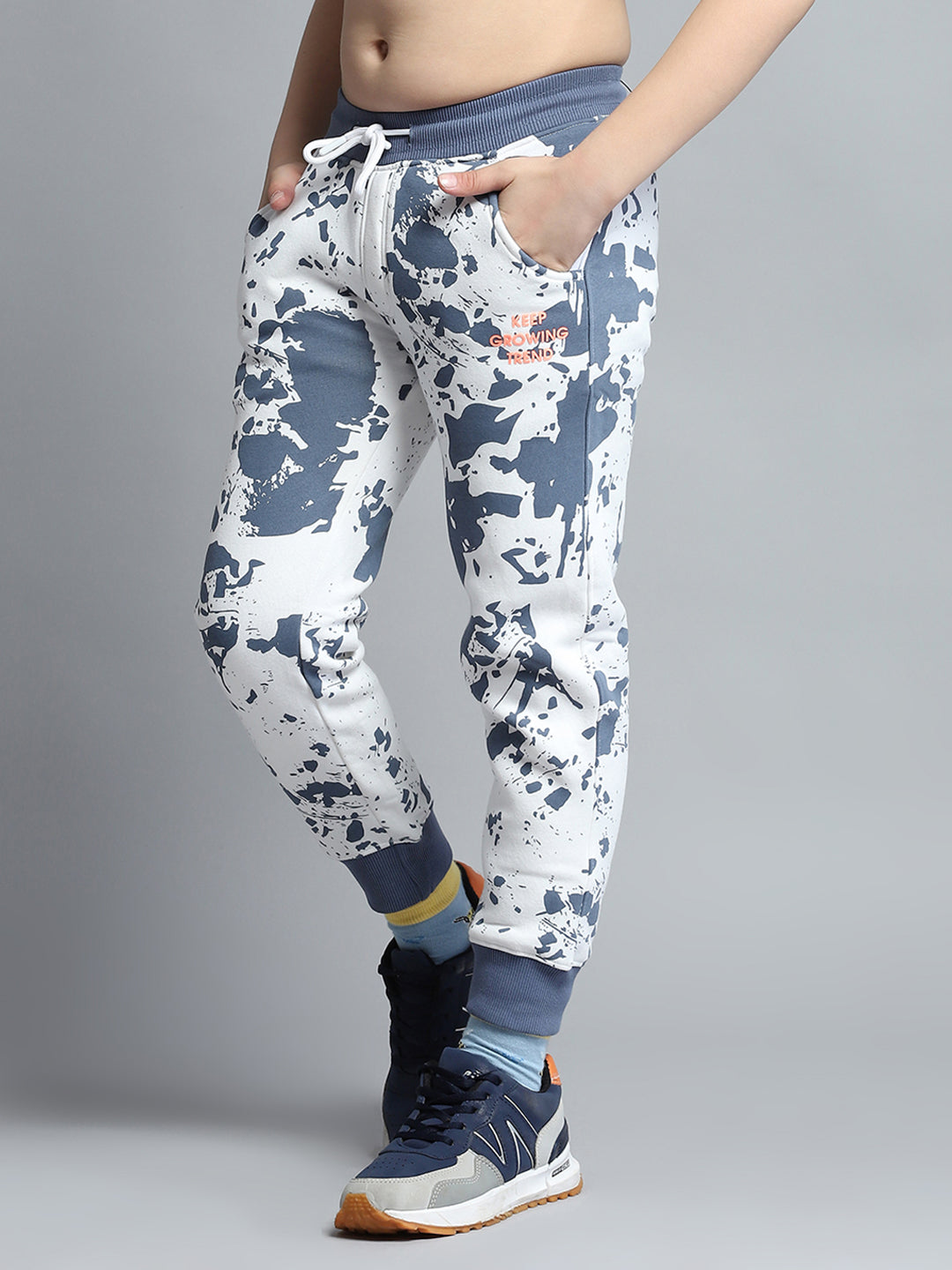 Boys Blue Printed Hooded Full Sleeve Tracksuit