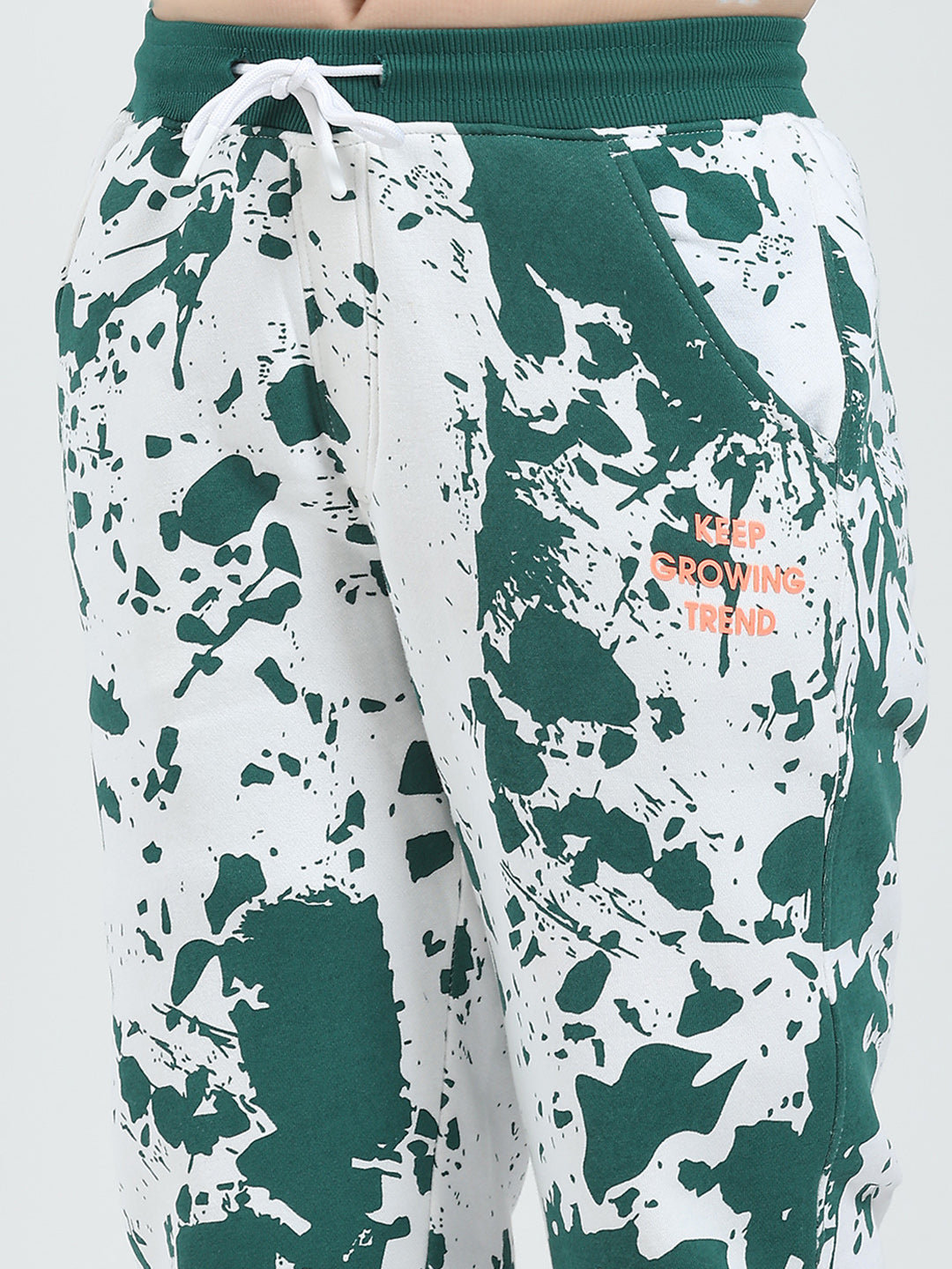 Boys Green Printed Hooded Full Sleeve Tracksuit