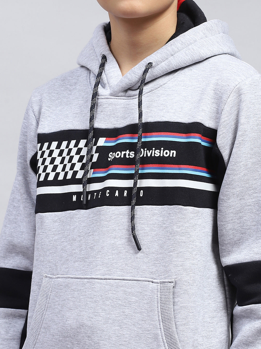 Boys Grey Printed Hooded Full Sleeve Tracksuit