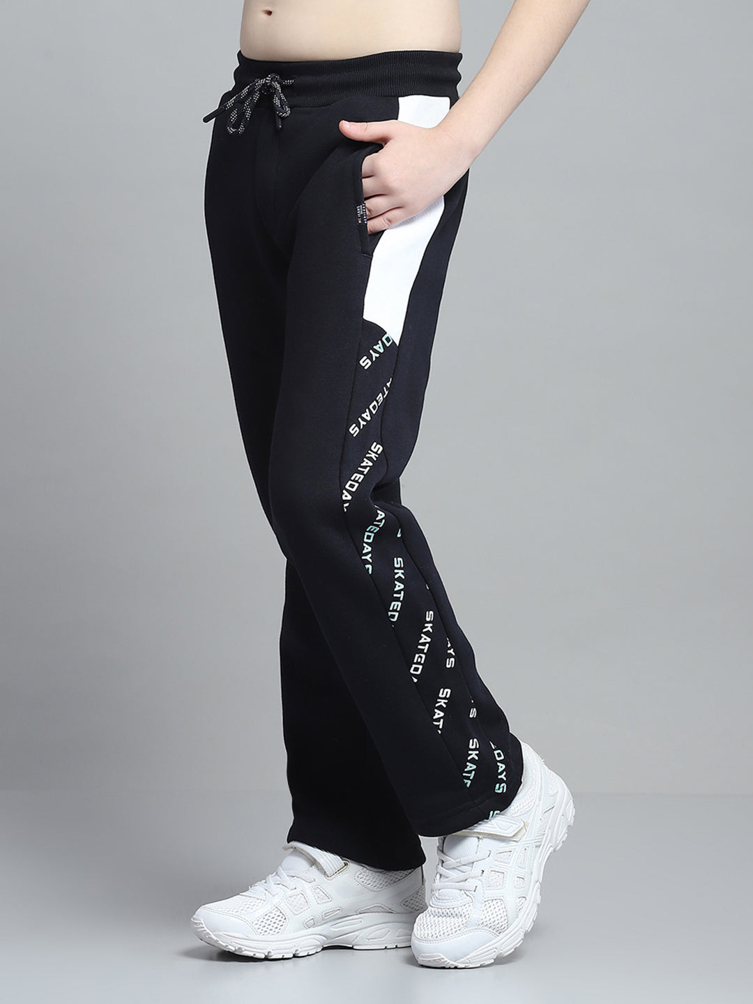 Boys Navy Blue Printed Hooded Full Sleeve Tracksuit