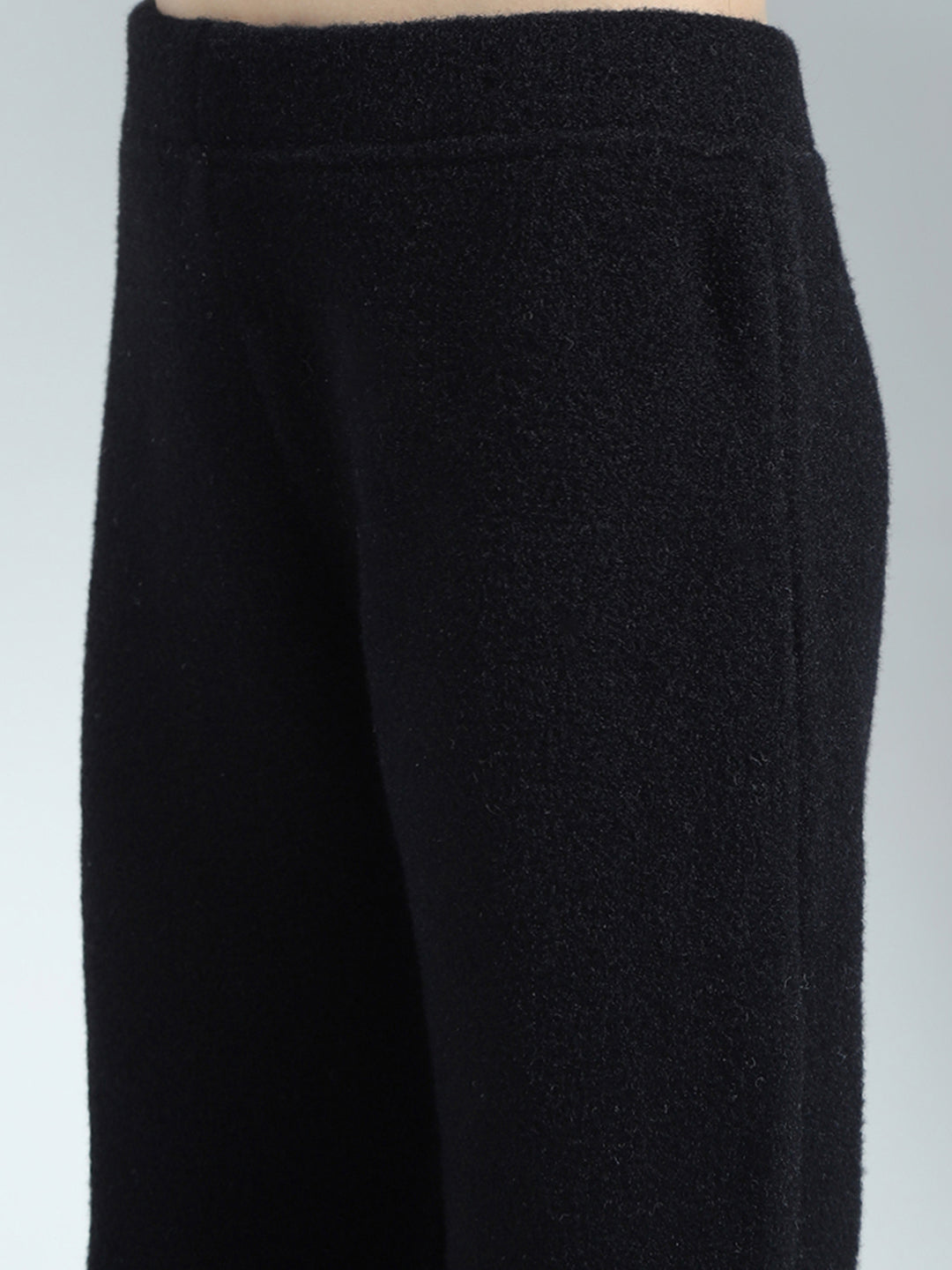 Girls Black Self Design Round Neck Full Sleeve Cords Set