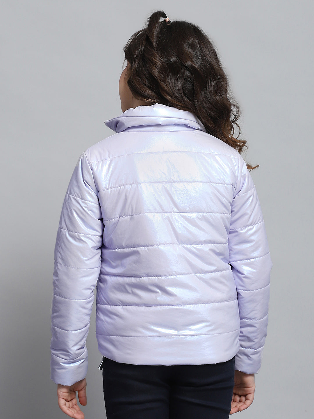 Girls Purple Self Design Collar Full Sleeve Jacket