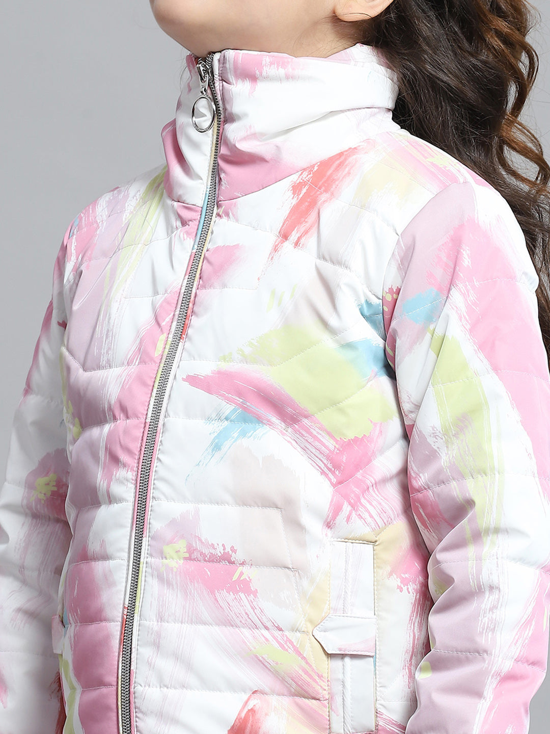 Girls Pink Printed Collar Full Sleeve Jacket