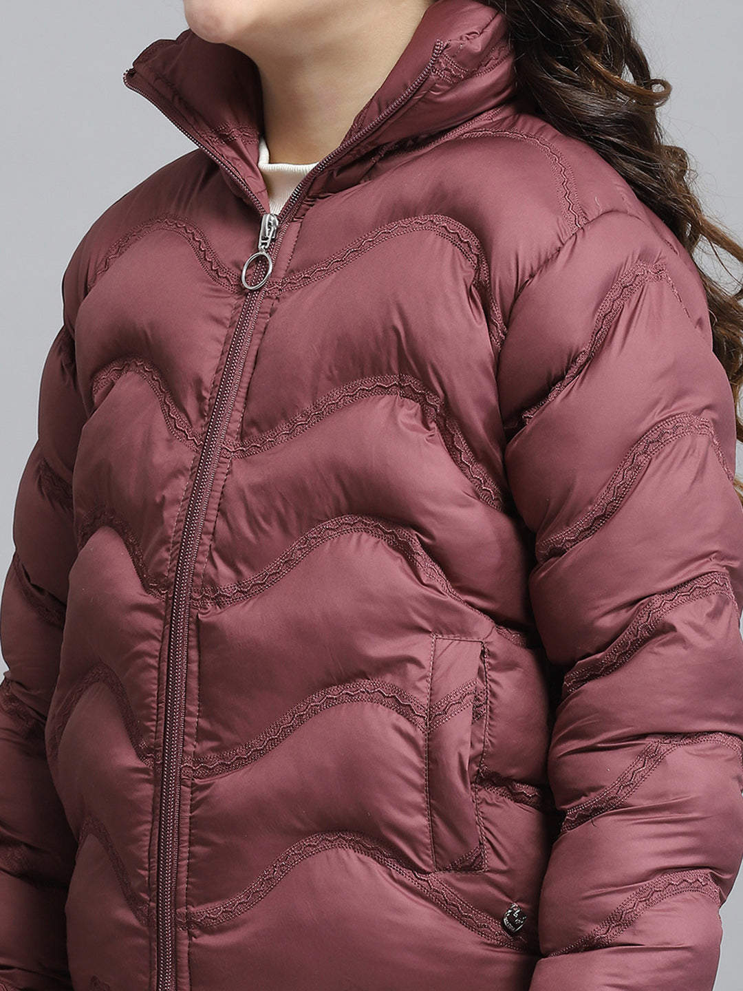 Girls Maroon Self Design Collar Full Sleeve Jacket