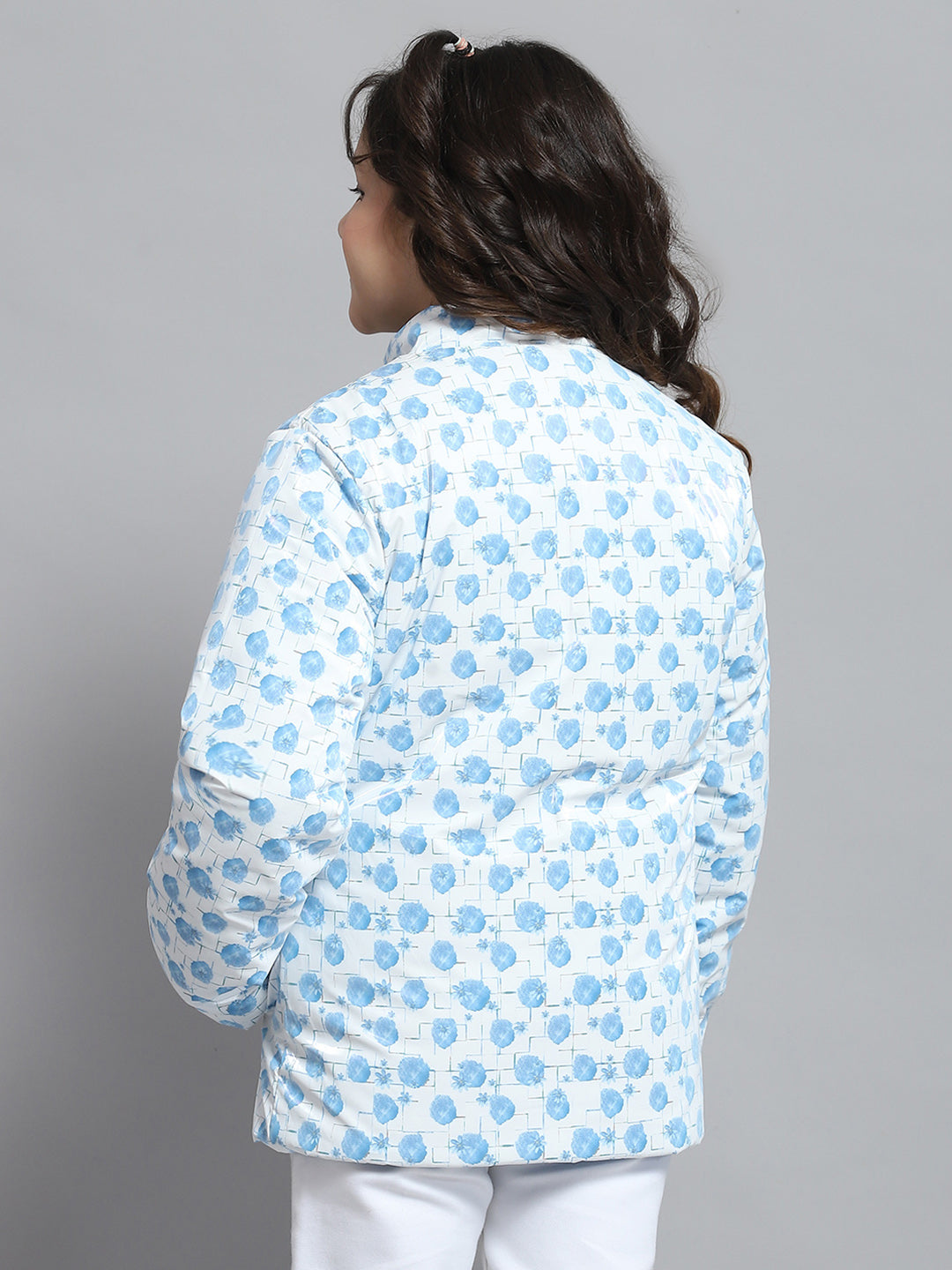 Girls Blue Self Design Collar Full Sleeve Reversible Jacket