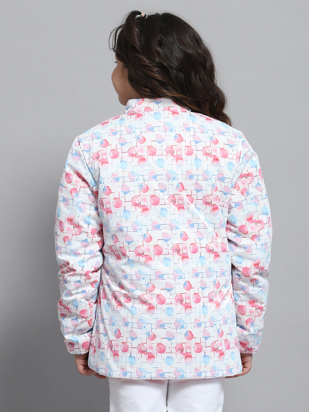 Girls Magenta Self Design Collar Full Sleeve Reversible Jacket