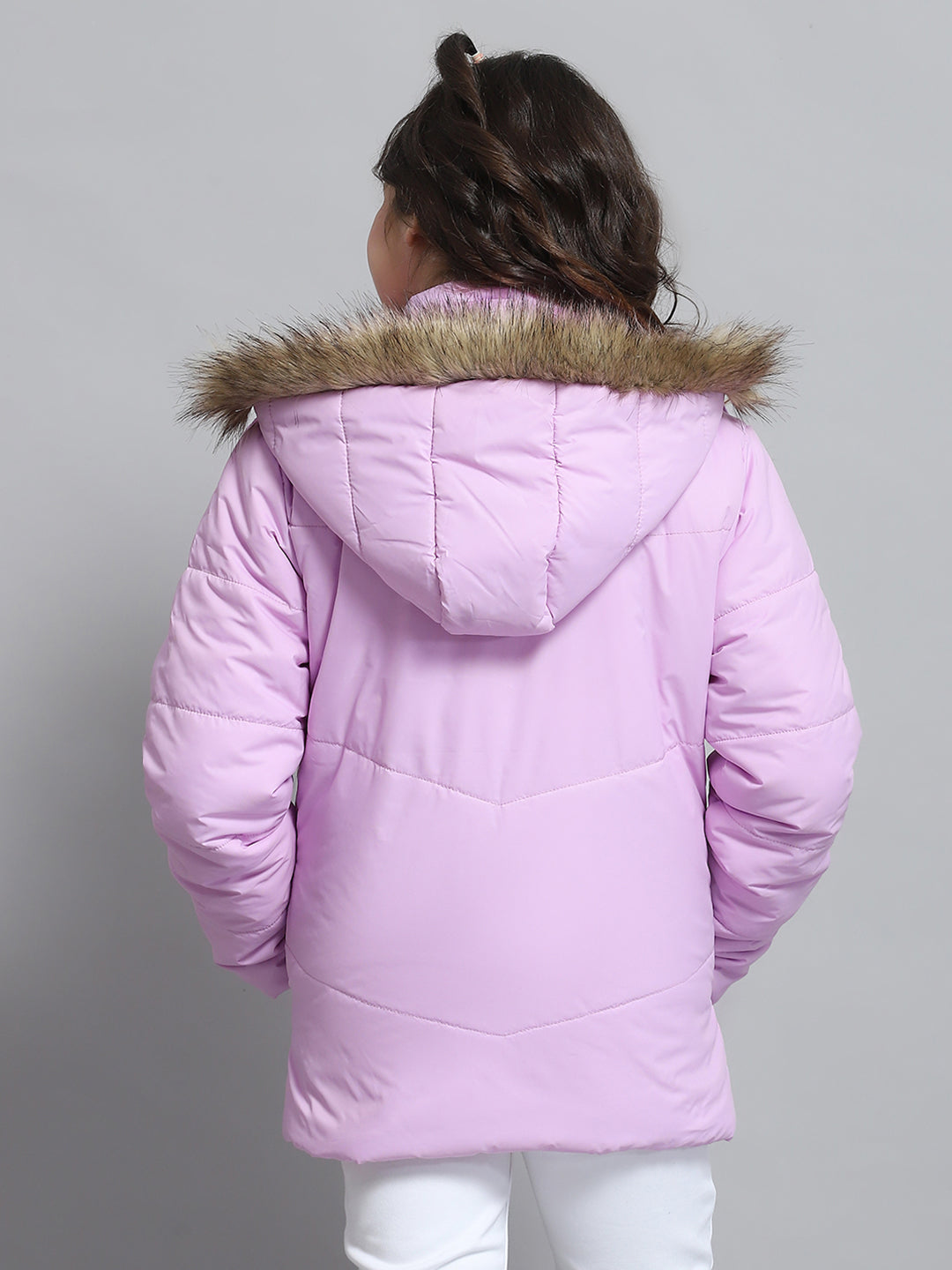 Girls Purple Solid Hooded Full Sleeve Jacket