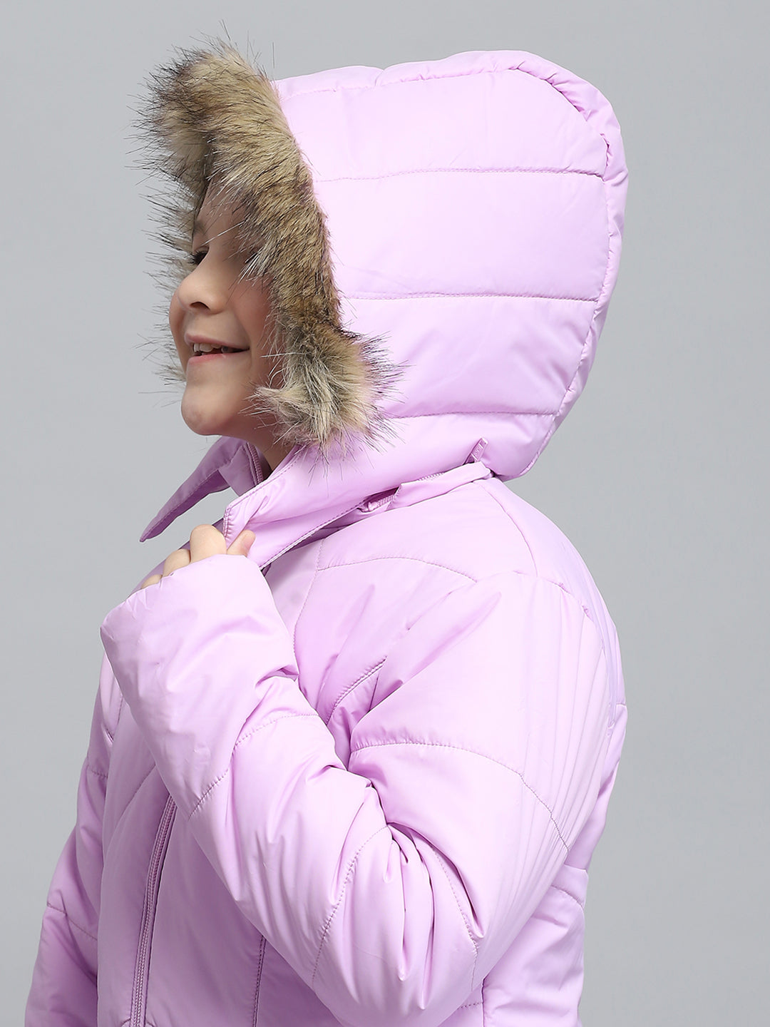 Girls Purple Solid Hooded Full Sleeve Jacket