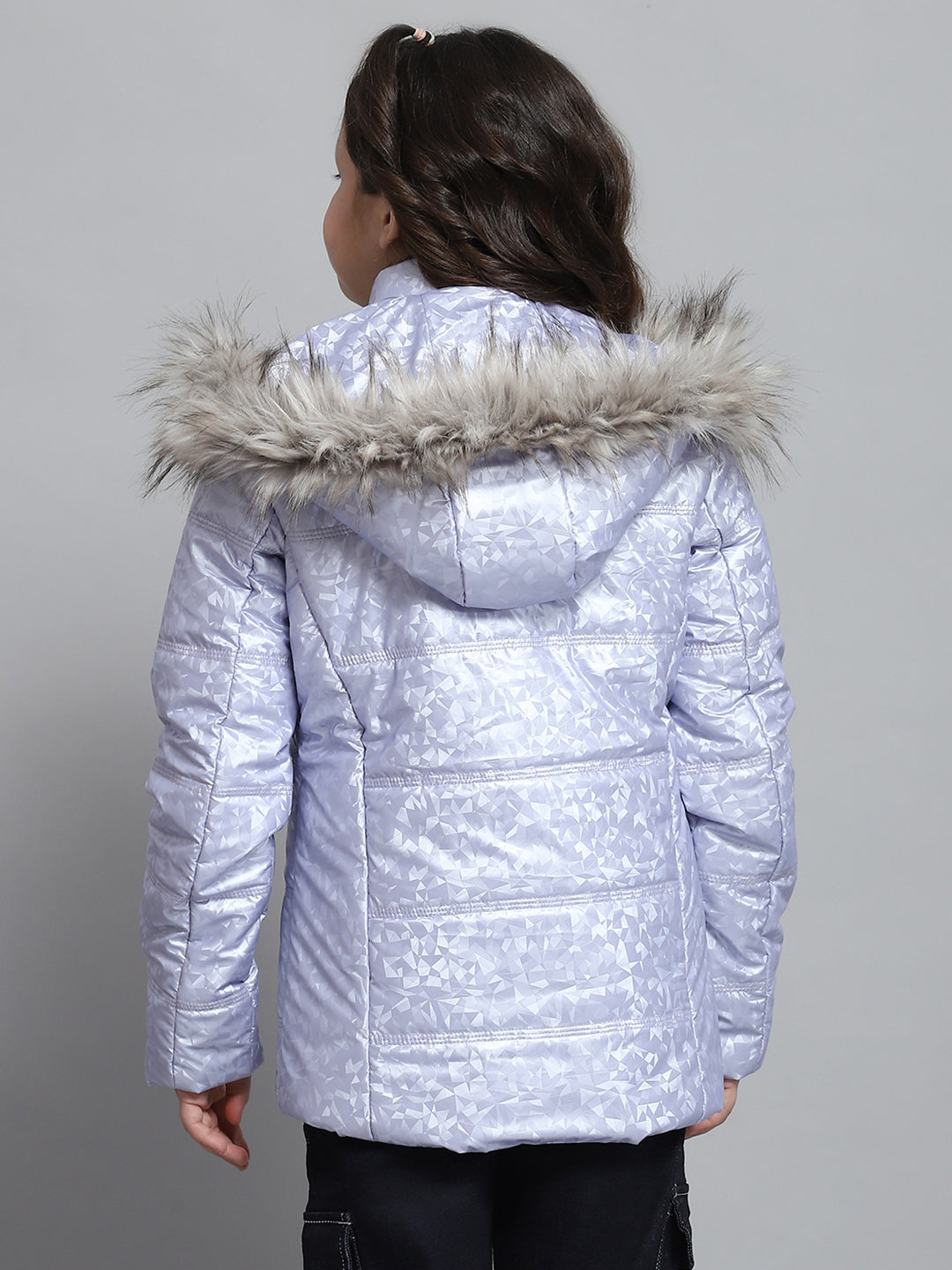 Girls Purple Printed Hooded Full Sleeve Jacket