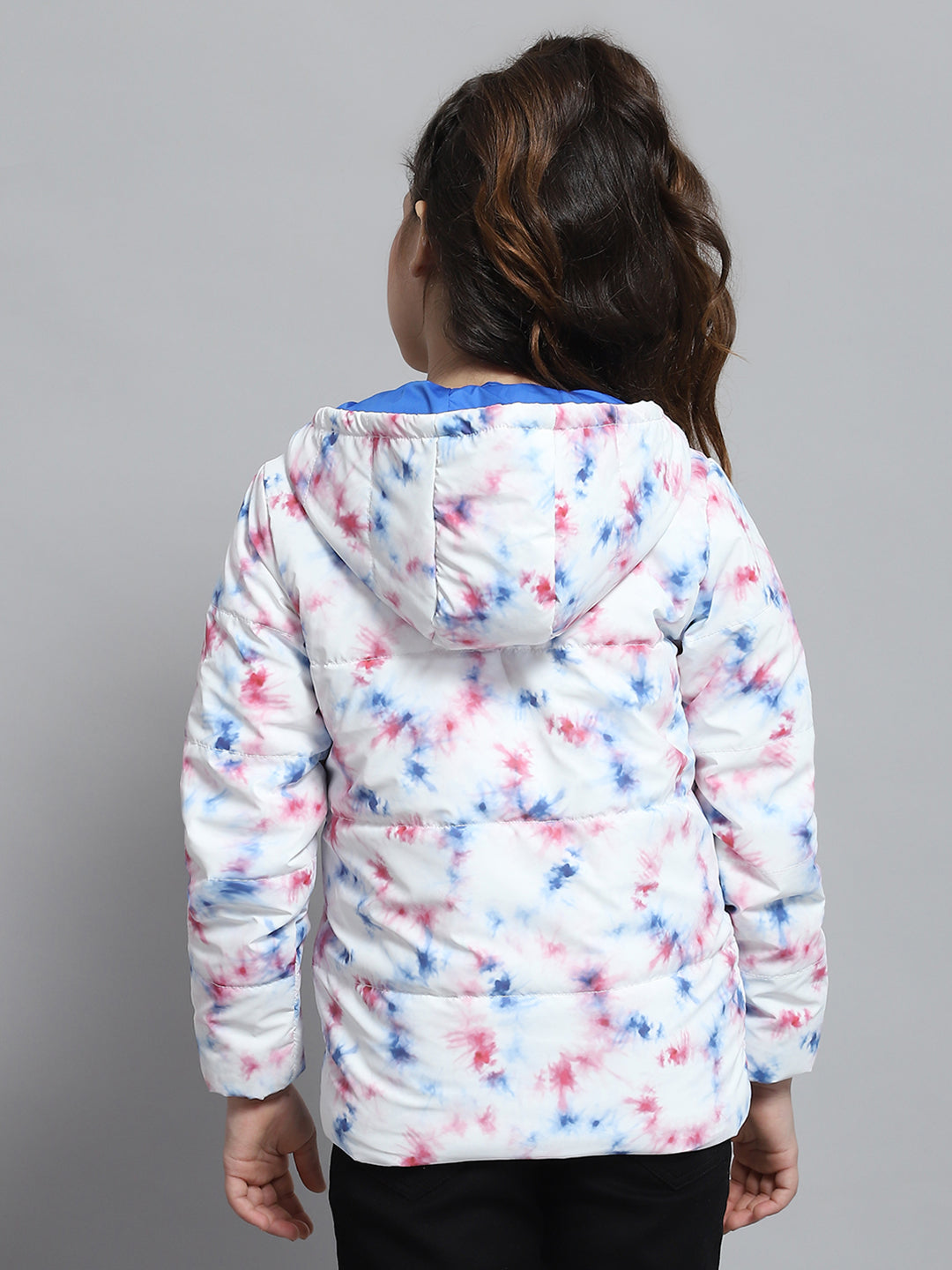 Girls Off White Printed Hooded Full Sleeve Jacket