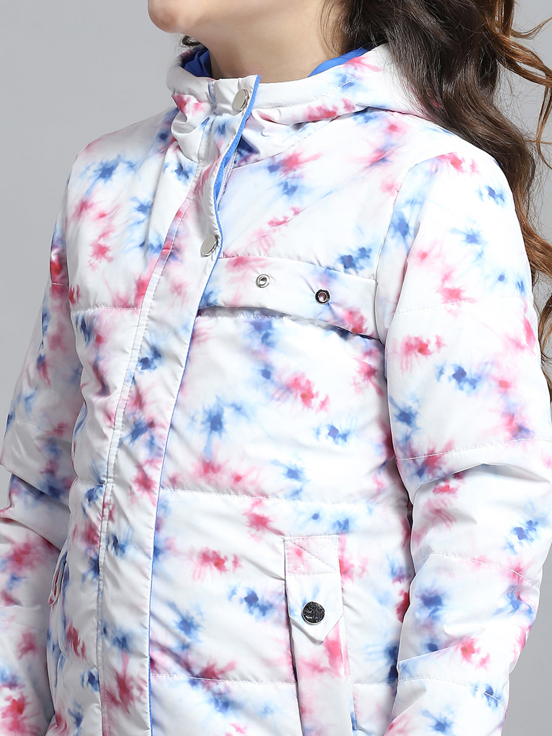 Girls Off White Printed Hooded Full Sleeve Jacket