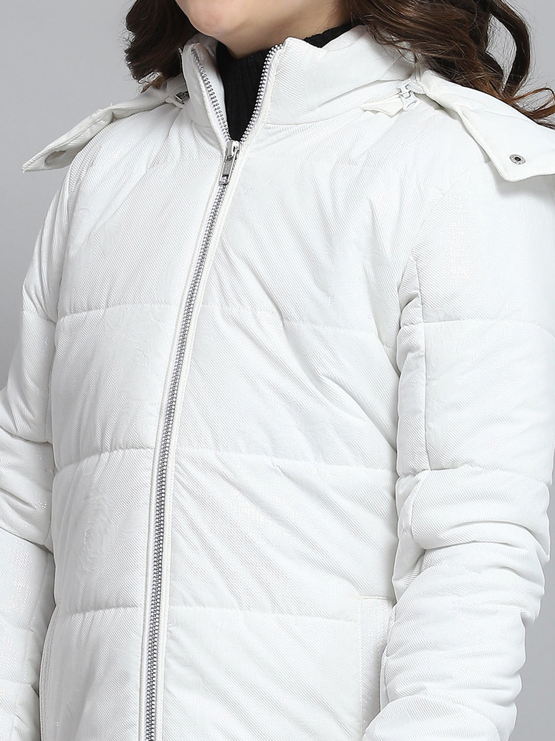 Girls White Solid Hooded Full Sleeve Jacket