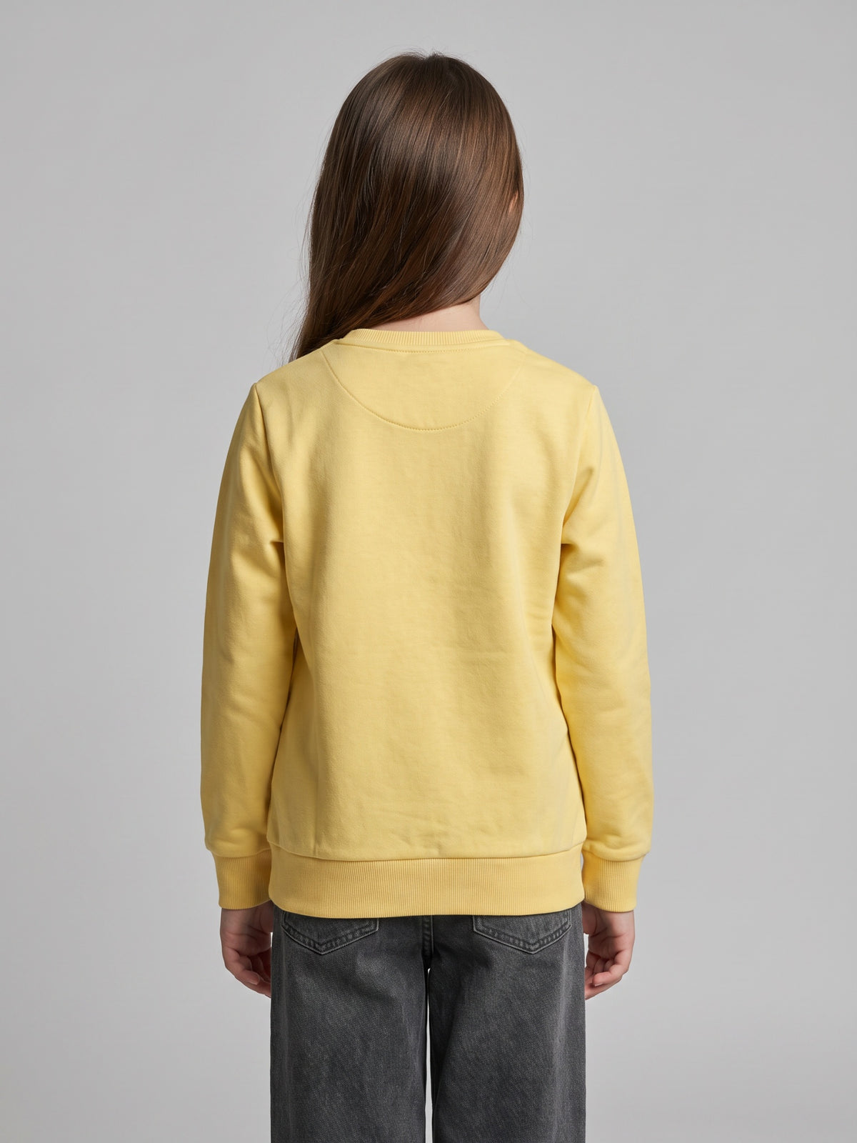 Girls Yellow Self Design Round Neck Full Sleeve Sweatshirt
