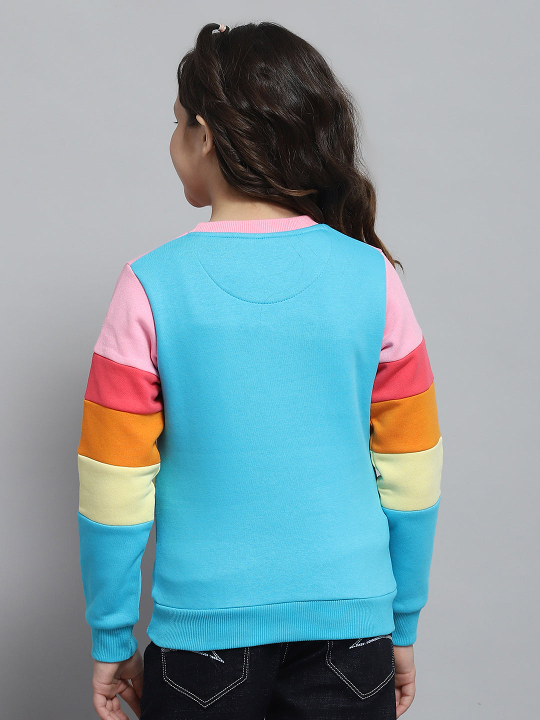 Girls Black & Pink Printed Round Neck Full Sleeve Sweatshirt