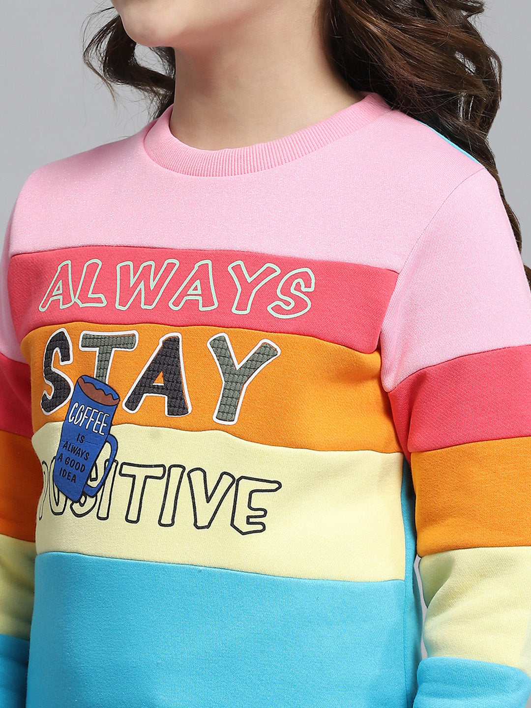 Girls Black & Pink Printed Round Neck Full Sleeve Sweatshirt