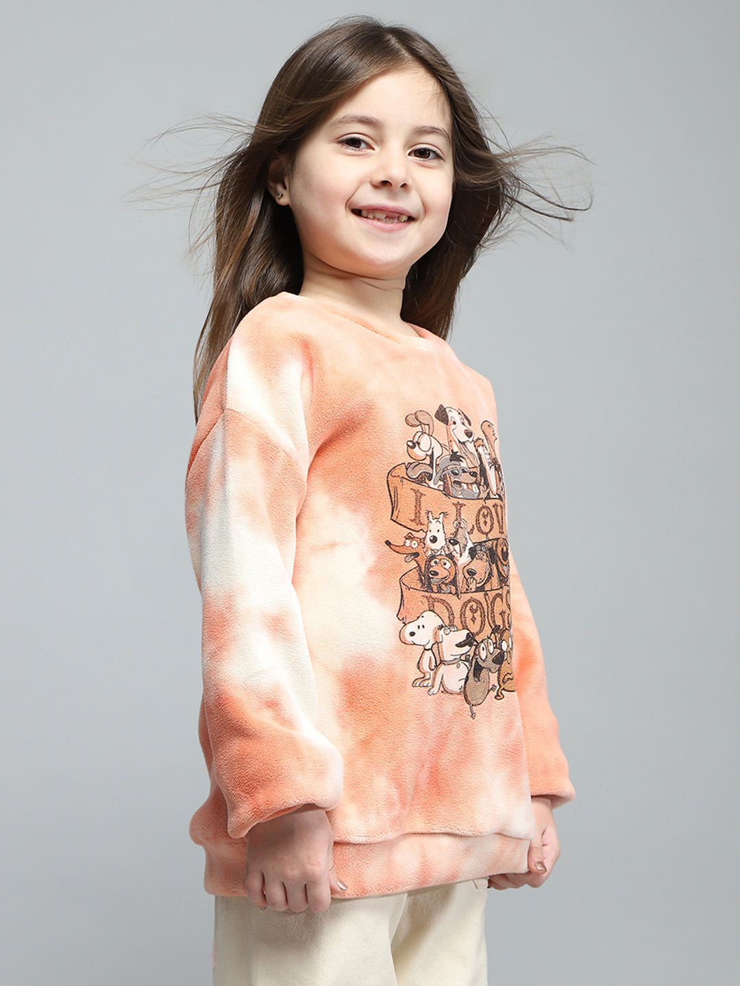 Girls Pink Printed Round Neck Full Sleeve Sweatshirt
