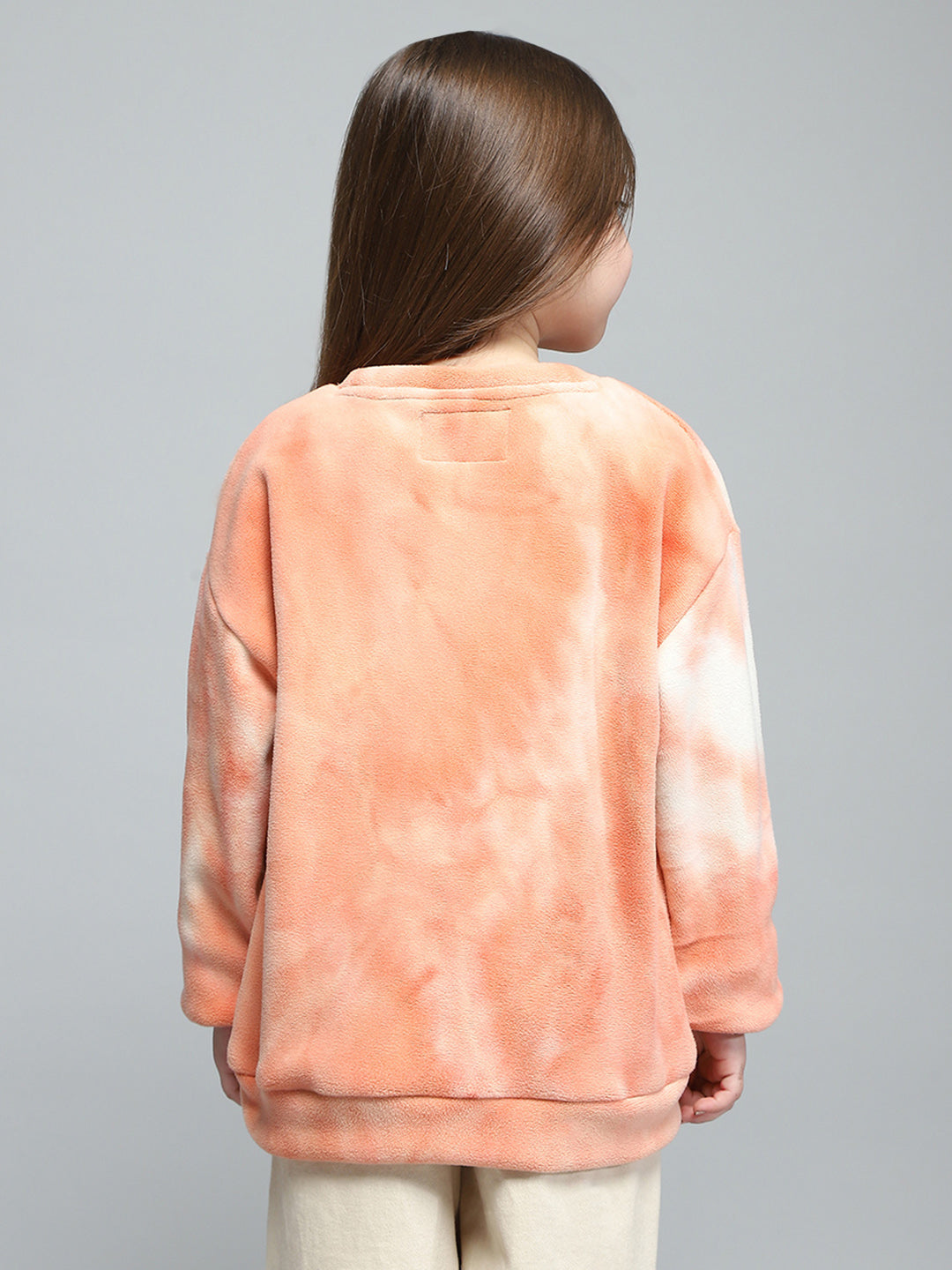 Girls Pink Printed Round Neck Full Sleeve Sweatshirt