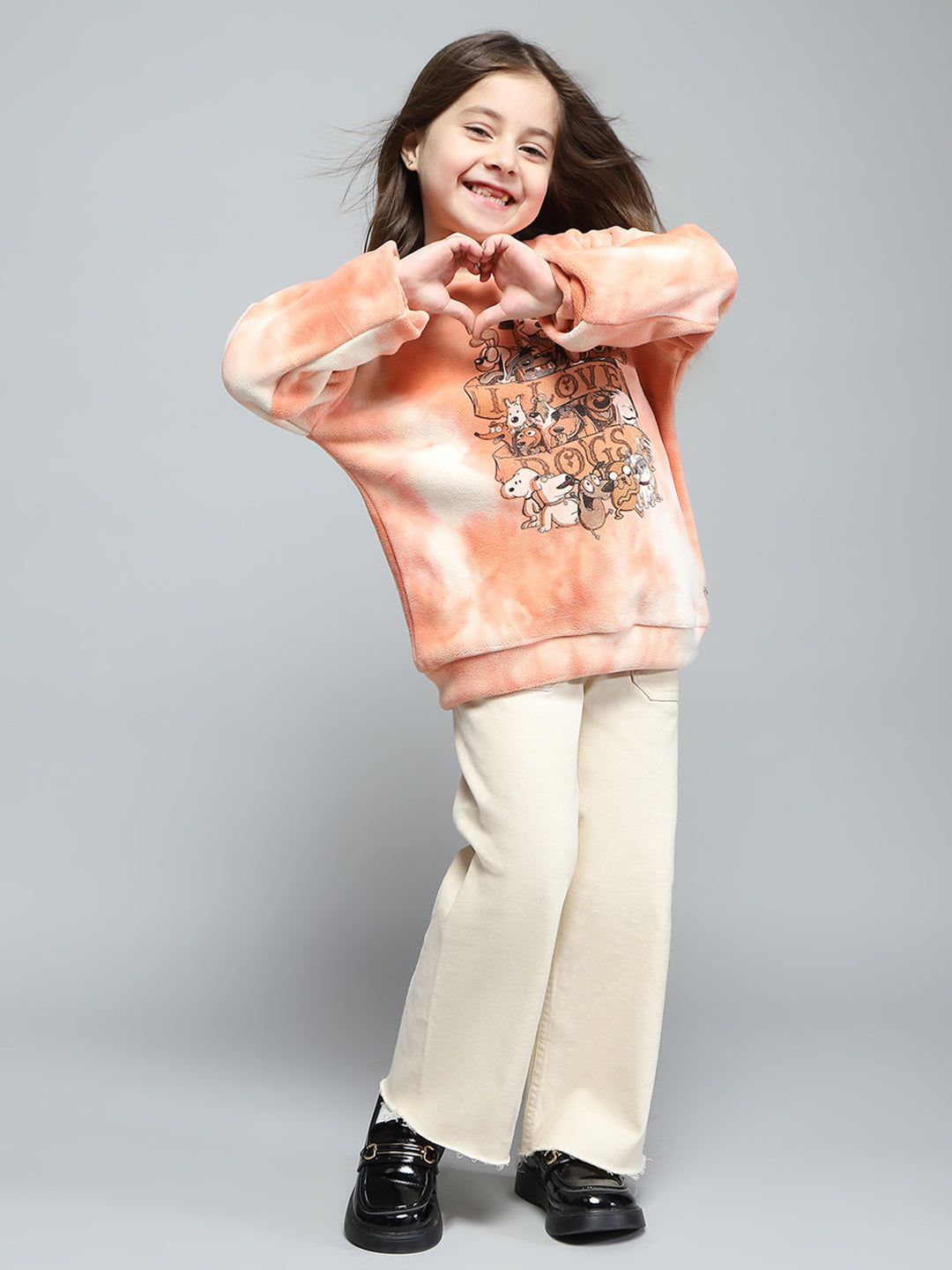 Girls Pink Printed Round Neck Full Sleeve Sweatshirt