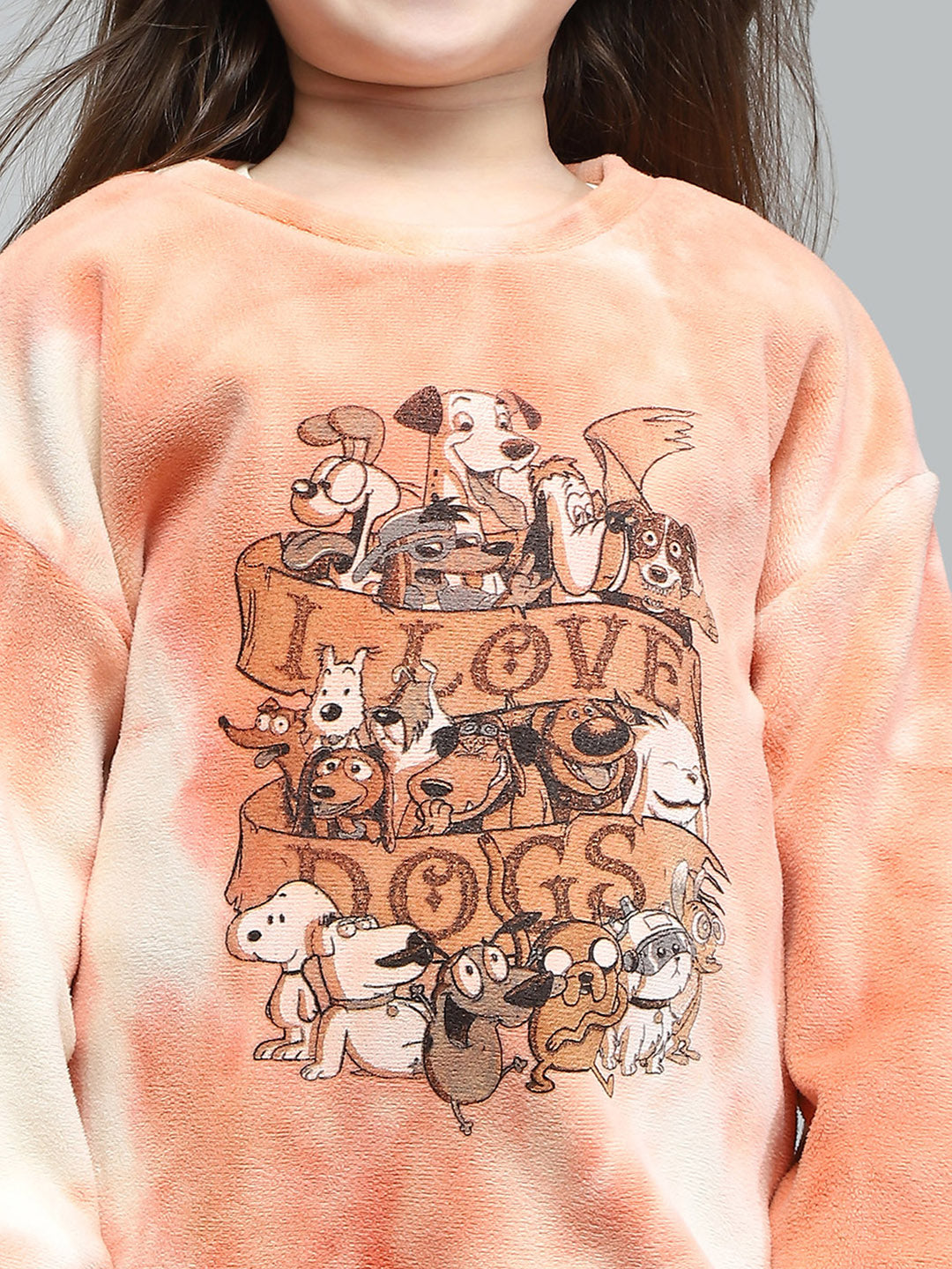 Girls Pink Printed Round Neck Full Sleeve Sweatshirt