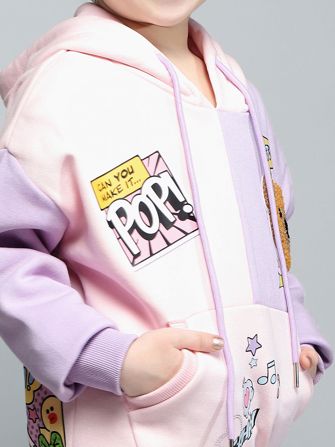 Girls Pink & Purple Printed Hooded Full Sleeve Sweatshirt