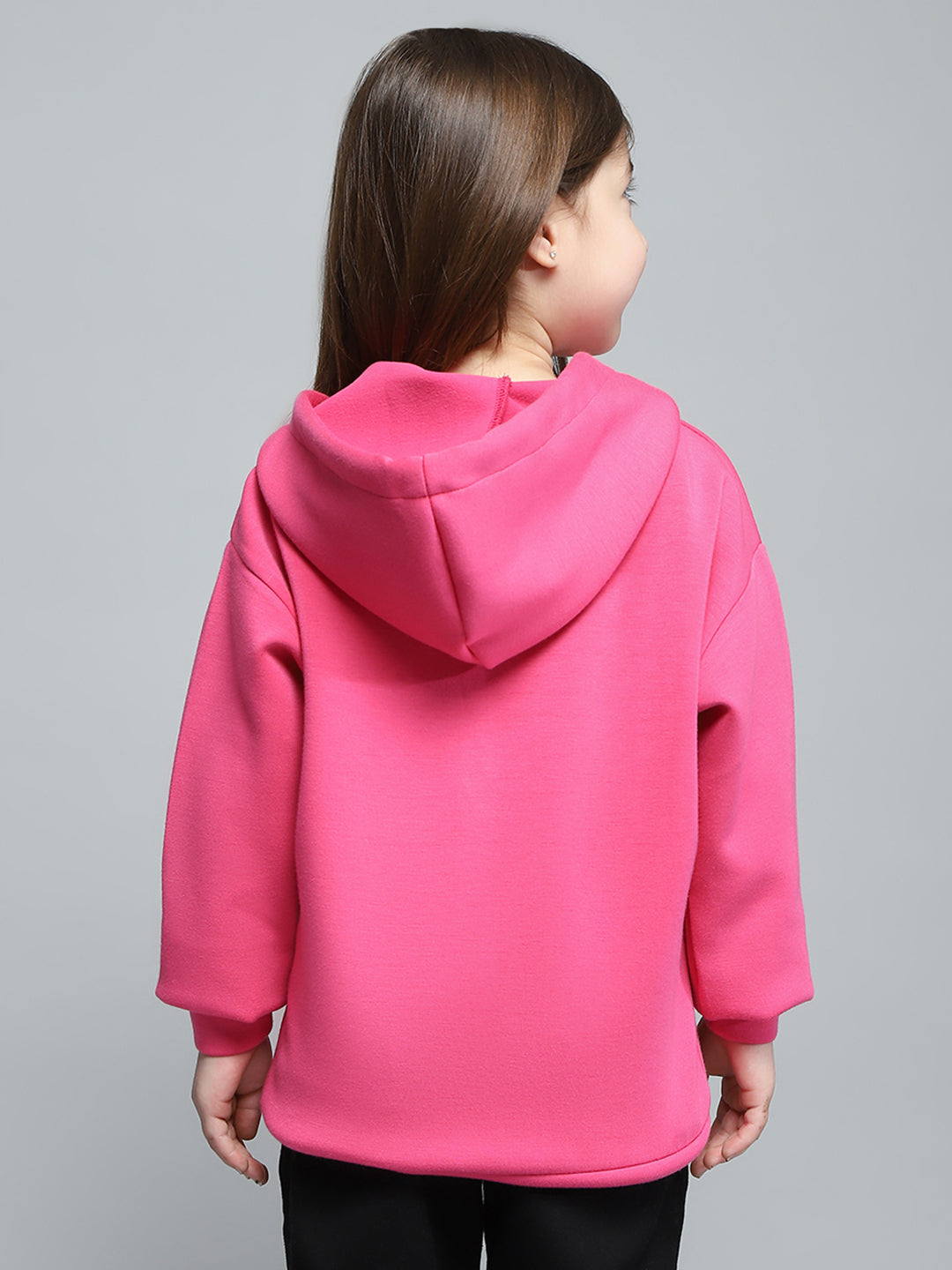 Girls Pink Printed Hooded Full Sleeve Sweatshirt