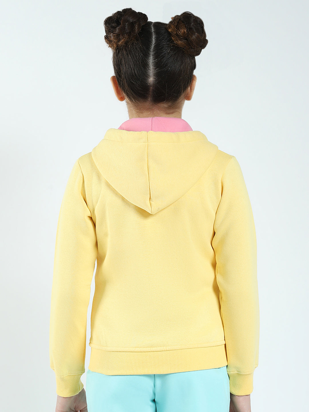 Girls Yellow Printed Hooded Full Sleeve Sweatshirt
