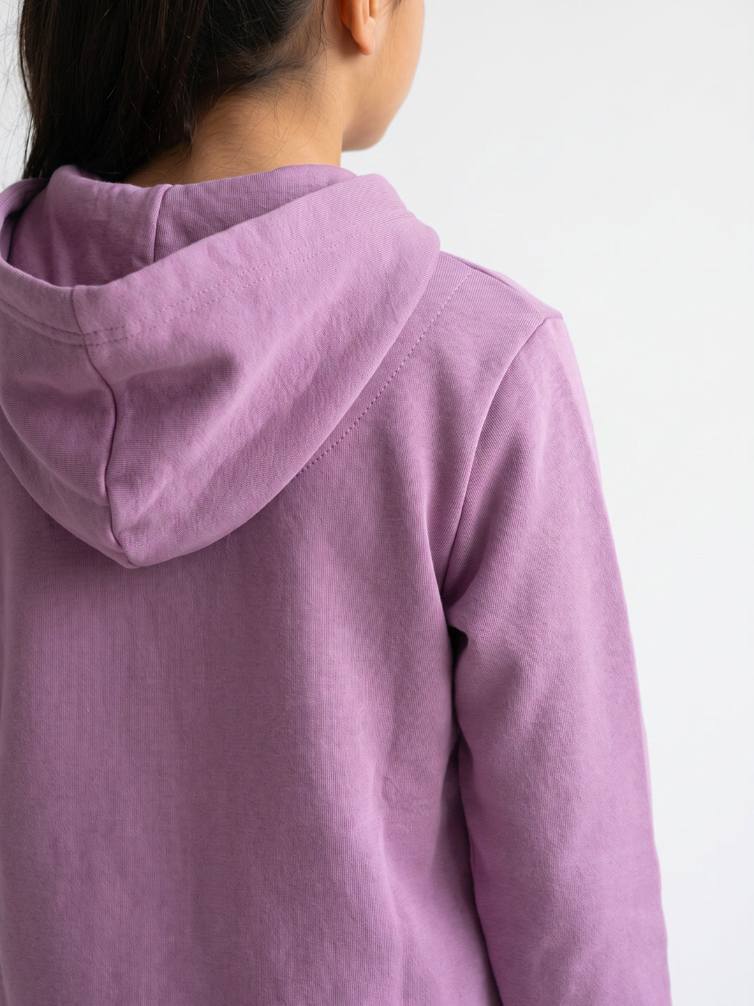Girls Purple Printed Hooded Full Sleeve Sweatshirt