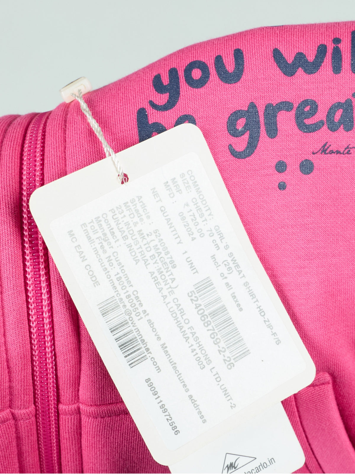 Girls Magenta Printed Hooded Full Sleeve Sweatshirt