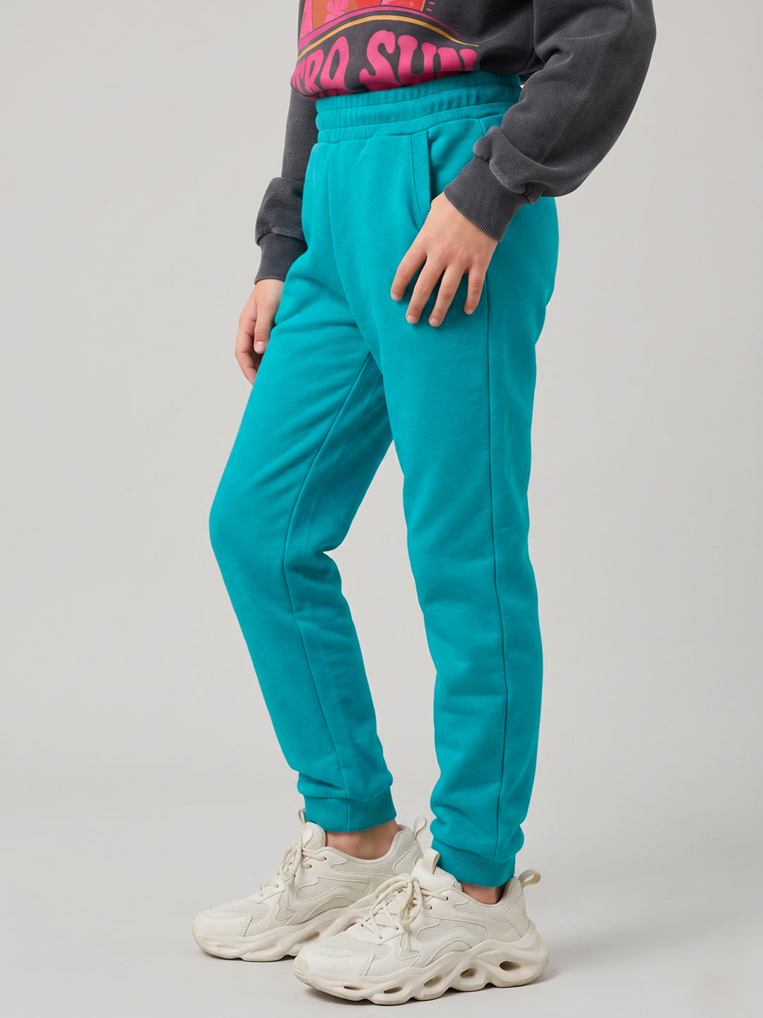 Girls Turquoise Blue Solid Regular Fit Lower