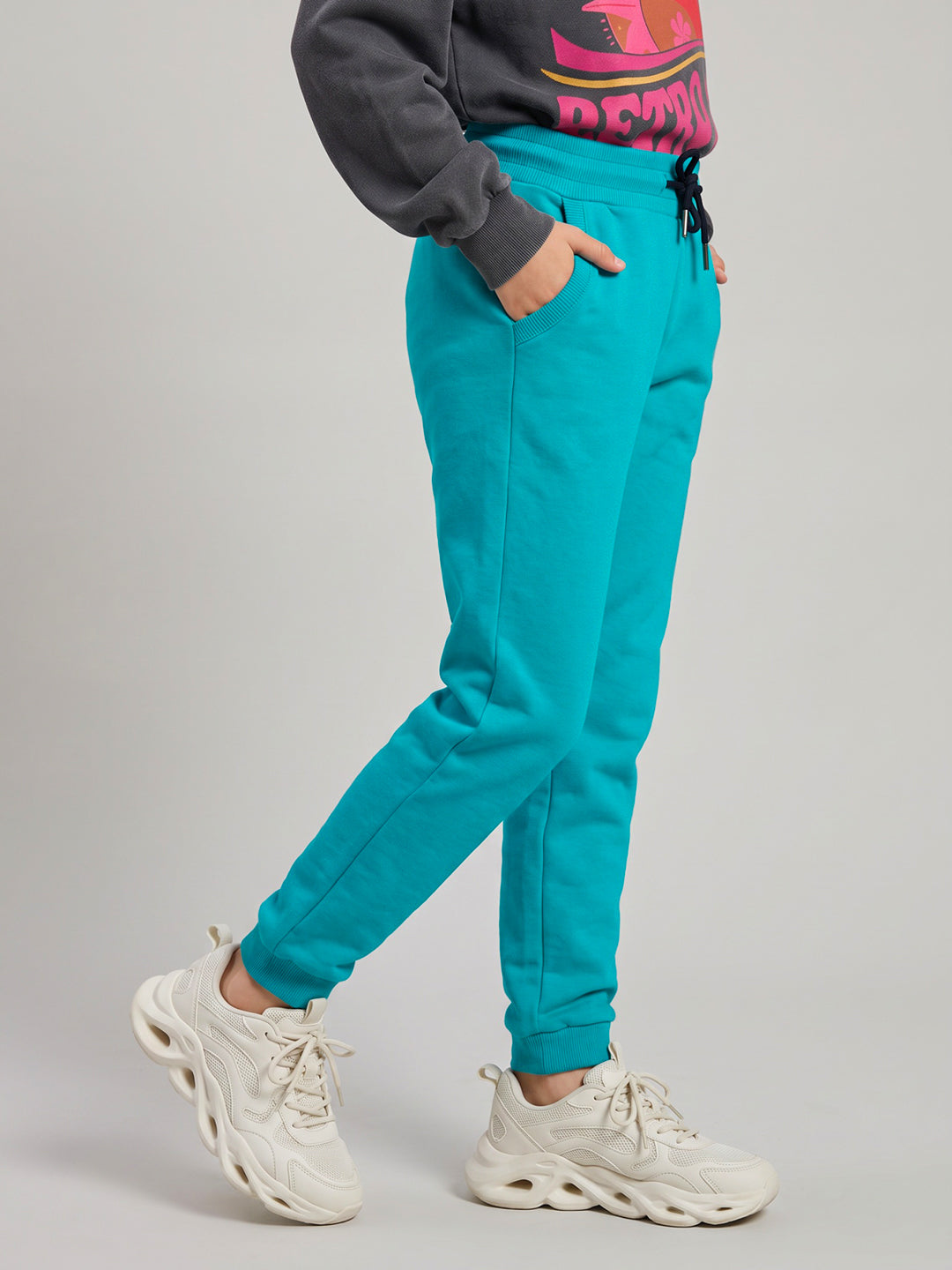 Girls Turquoise Blue Solid Regular Fit Lower