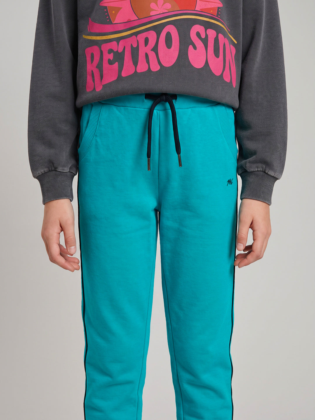 Girls Turquoise Blue Solid Regular Fit Lower