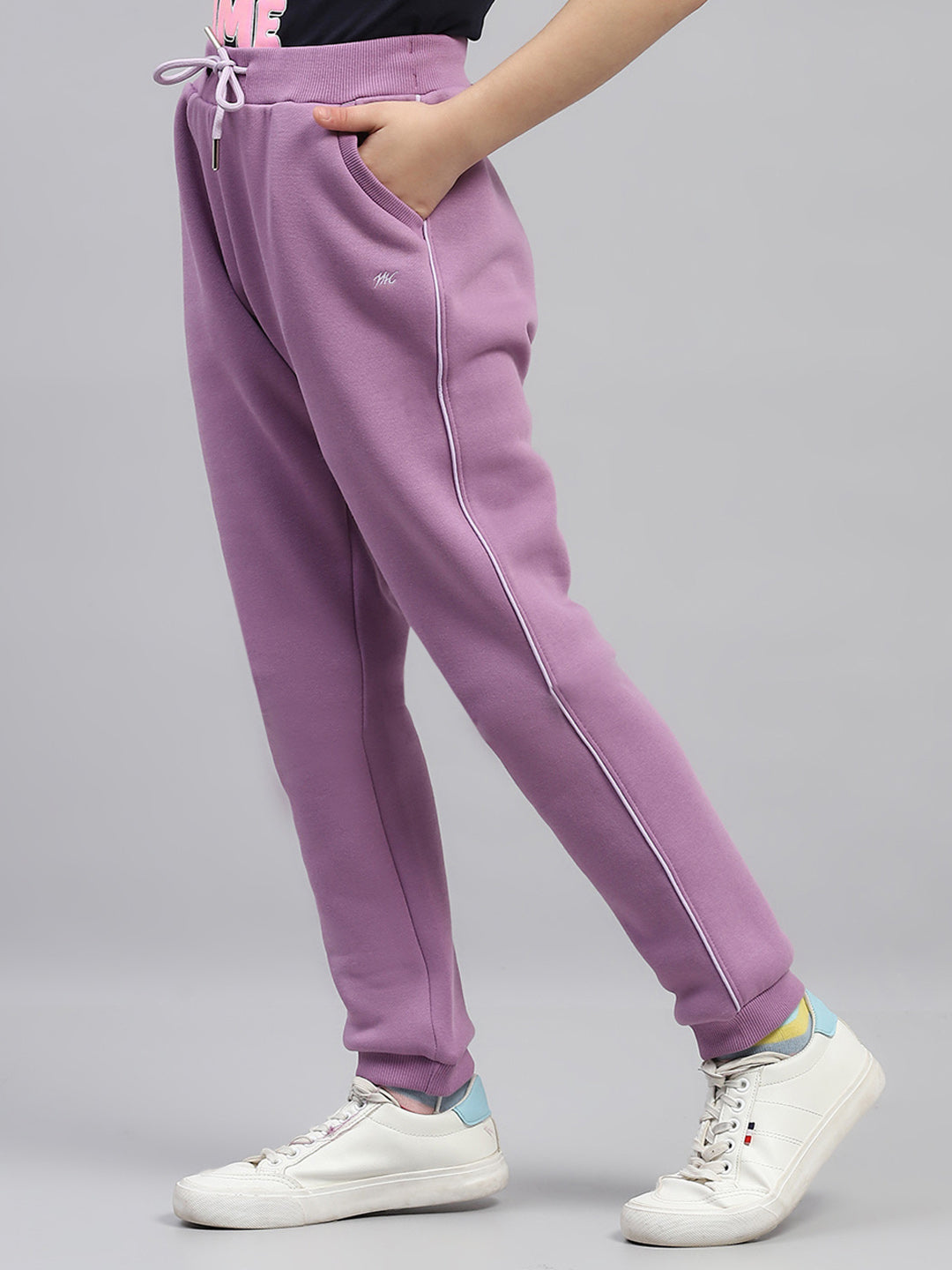 Girls Purple Solid Regular Fit Lower