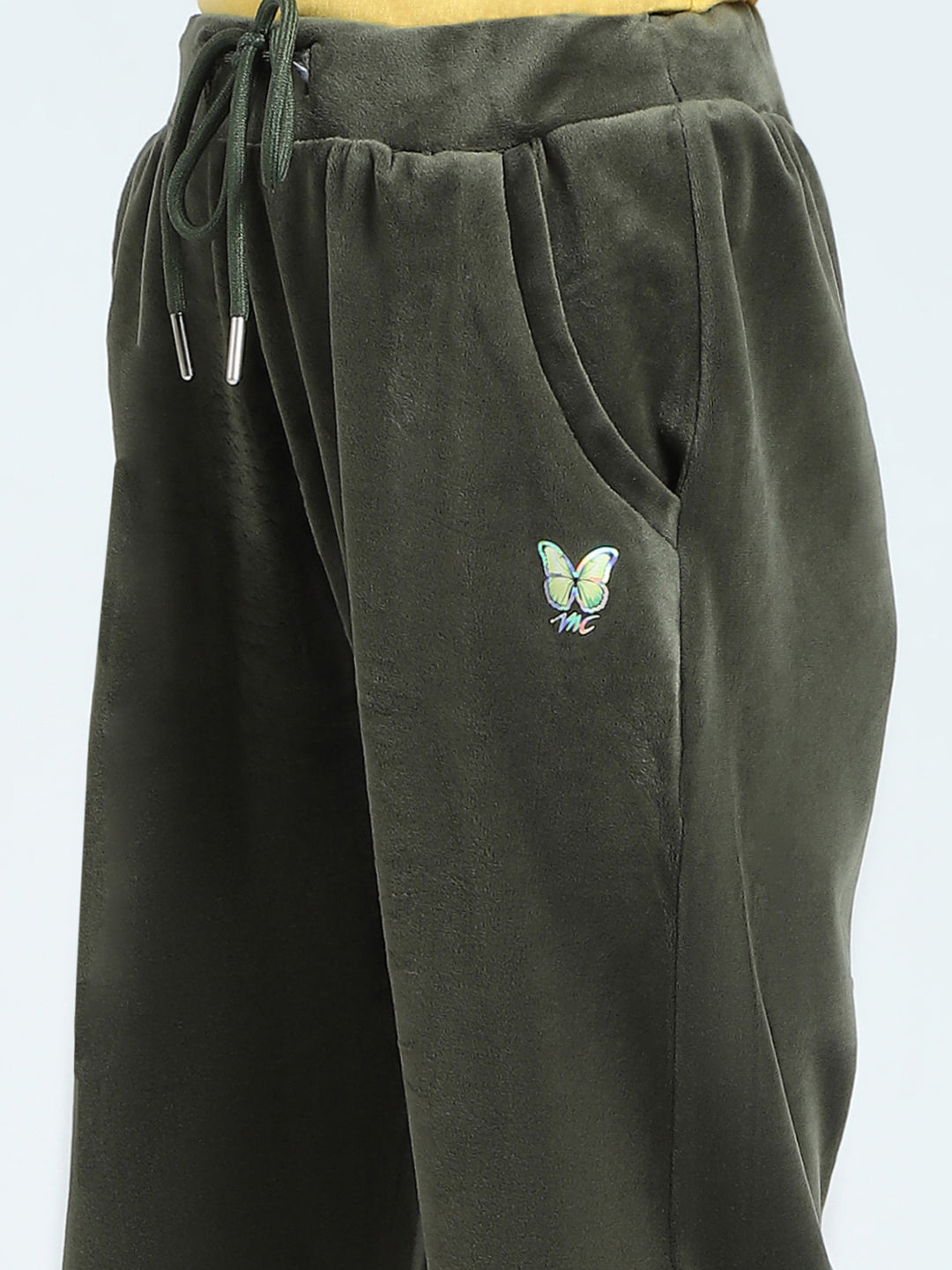 Girls Olive Solid Regular Fit Lower