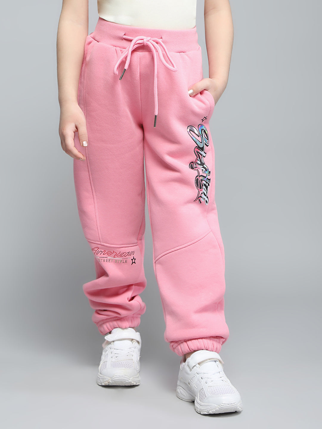 Girls Pink Printed Regular Fit Lower
