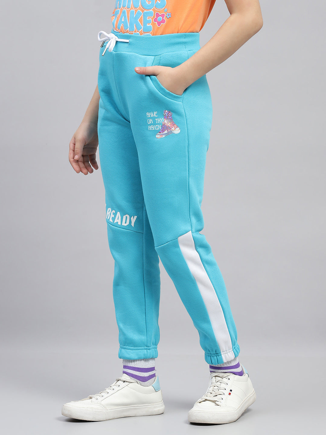 Girls Turquoise Blue Printed Regular Fit Lower