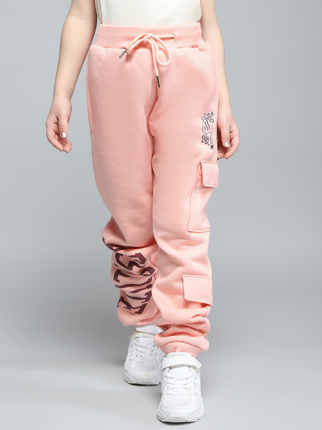 Girls Peach Printed Regular Fit Lower
