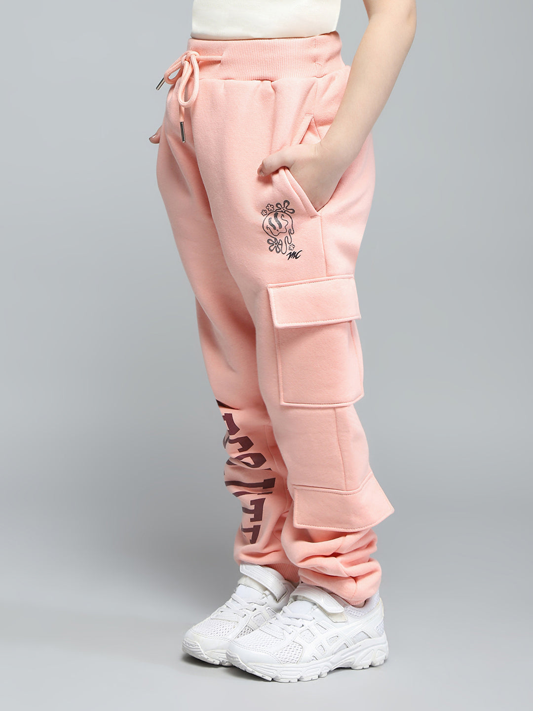 Girls Peach Printed Regular Fit Lower