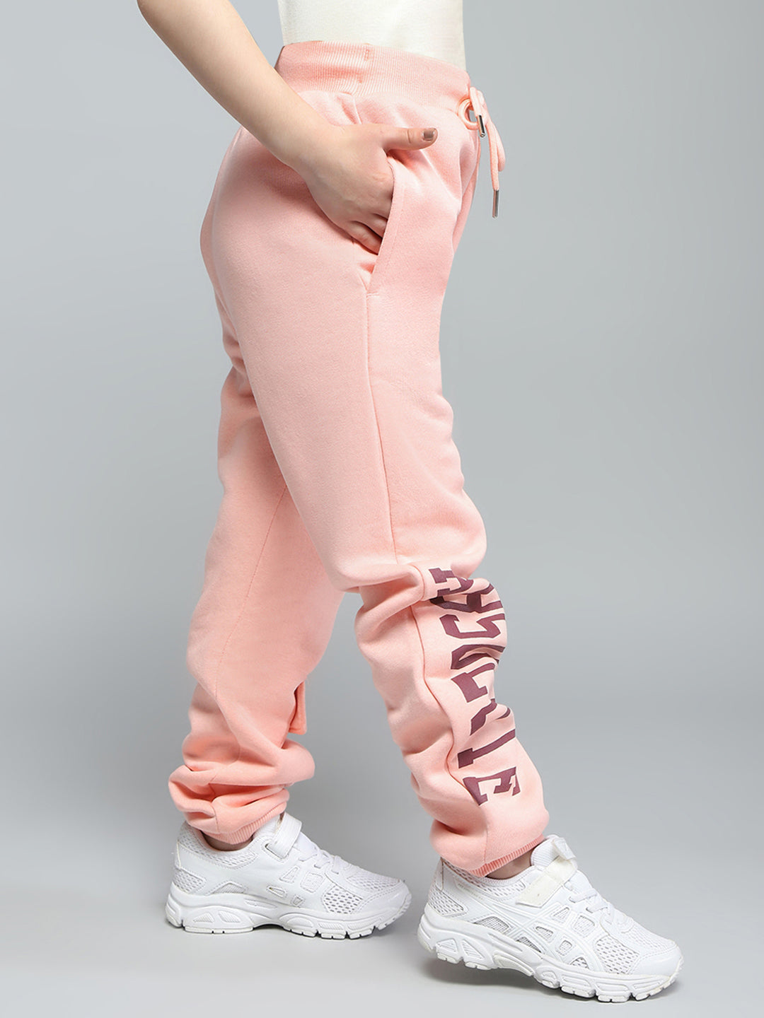 Girls Peach Printed Regular Fit Lower