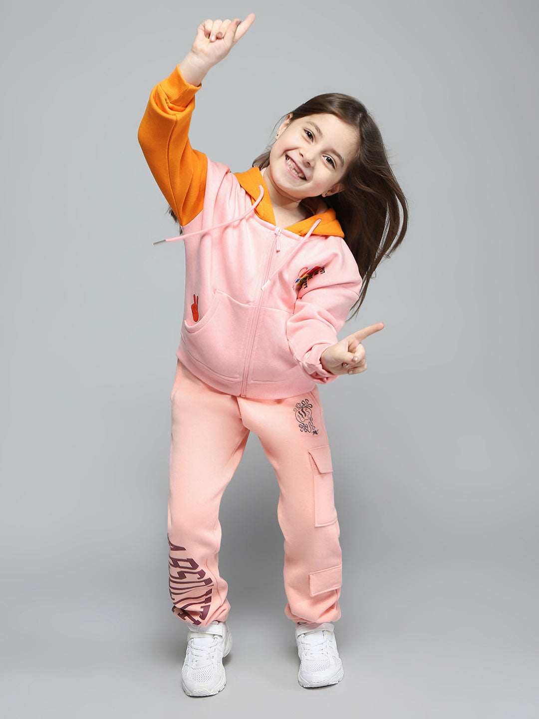 Girls Peach Printed Regular Fit Lower