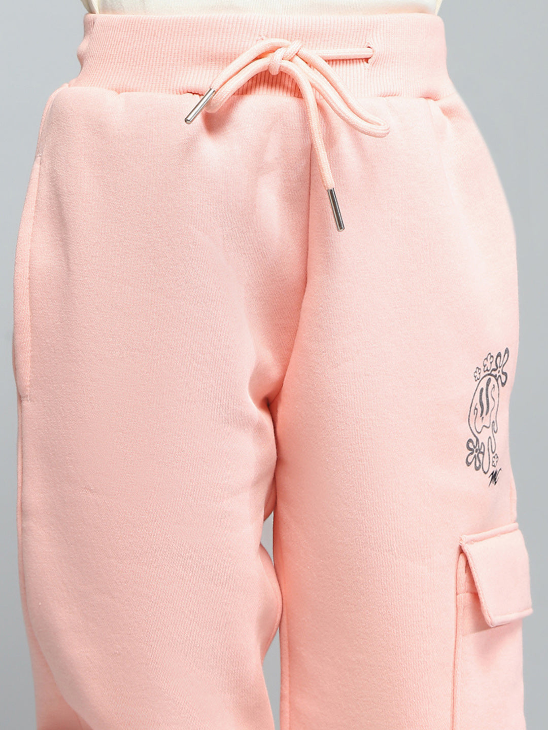 Girls Peach Printed Regular Fit Lower