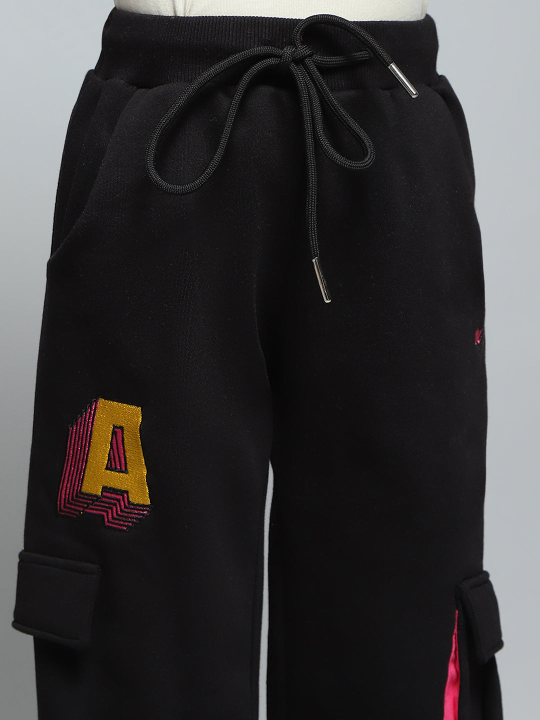 Girls Black Printed Regular Fit Lower