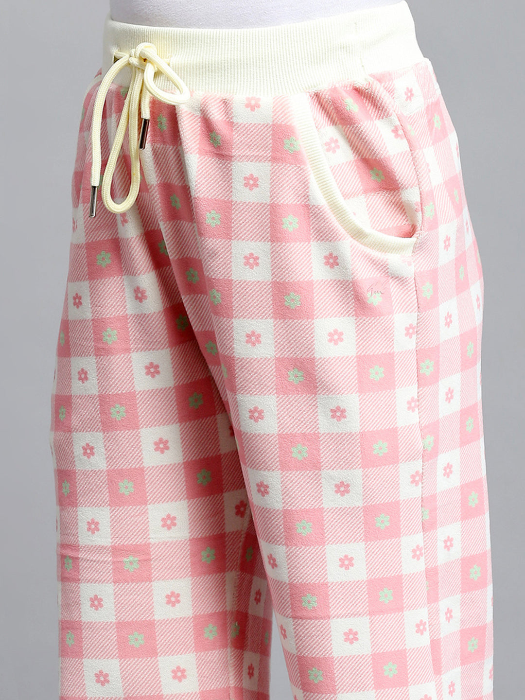 Girls Peach Printed Round Neck Full Sleeve Tracksuit